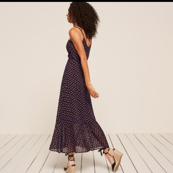 Reformation Navy and Red Floral Midi Dress - Picture 4 of 9